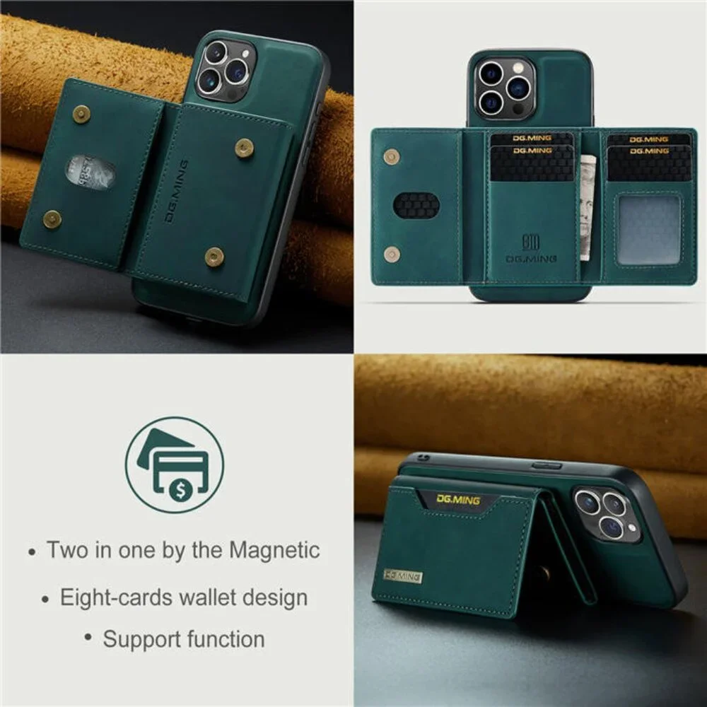 DG.MING M2 For‎ iPhone 15 Pro Max Case with Detachable Magnetic Trifold Card Bag
